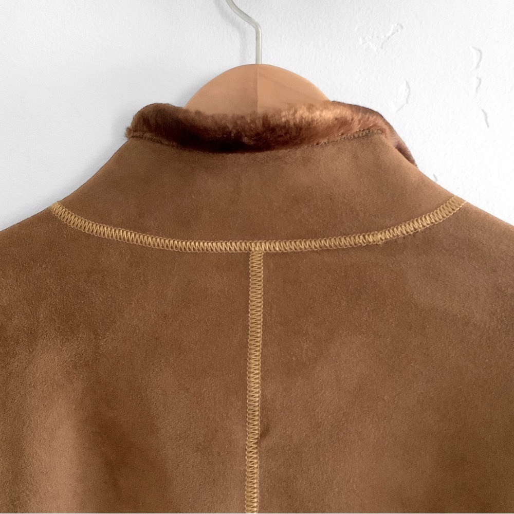 Dennis Basso VTG Faux Suede / Fur Mid-Length Brown Coat Jacket Womens Size Large - Picture 7 of 16
